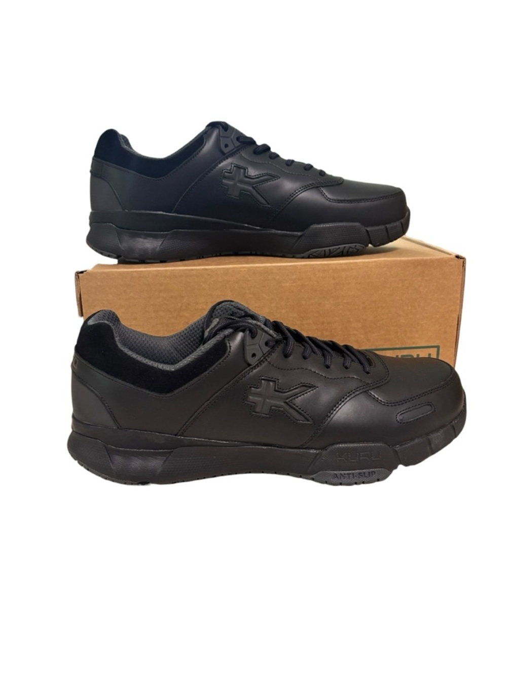 KURU Kinetic Shoes Mens 13.5 Black Leather Work Sneakers Comfort Anti Slip